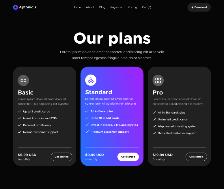 Pricing - Aptonic X Webflow Template